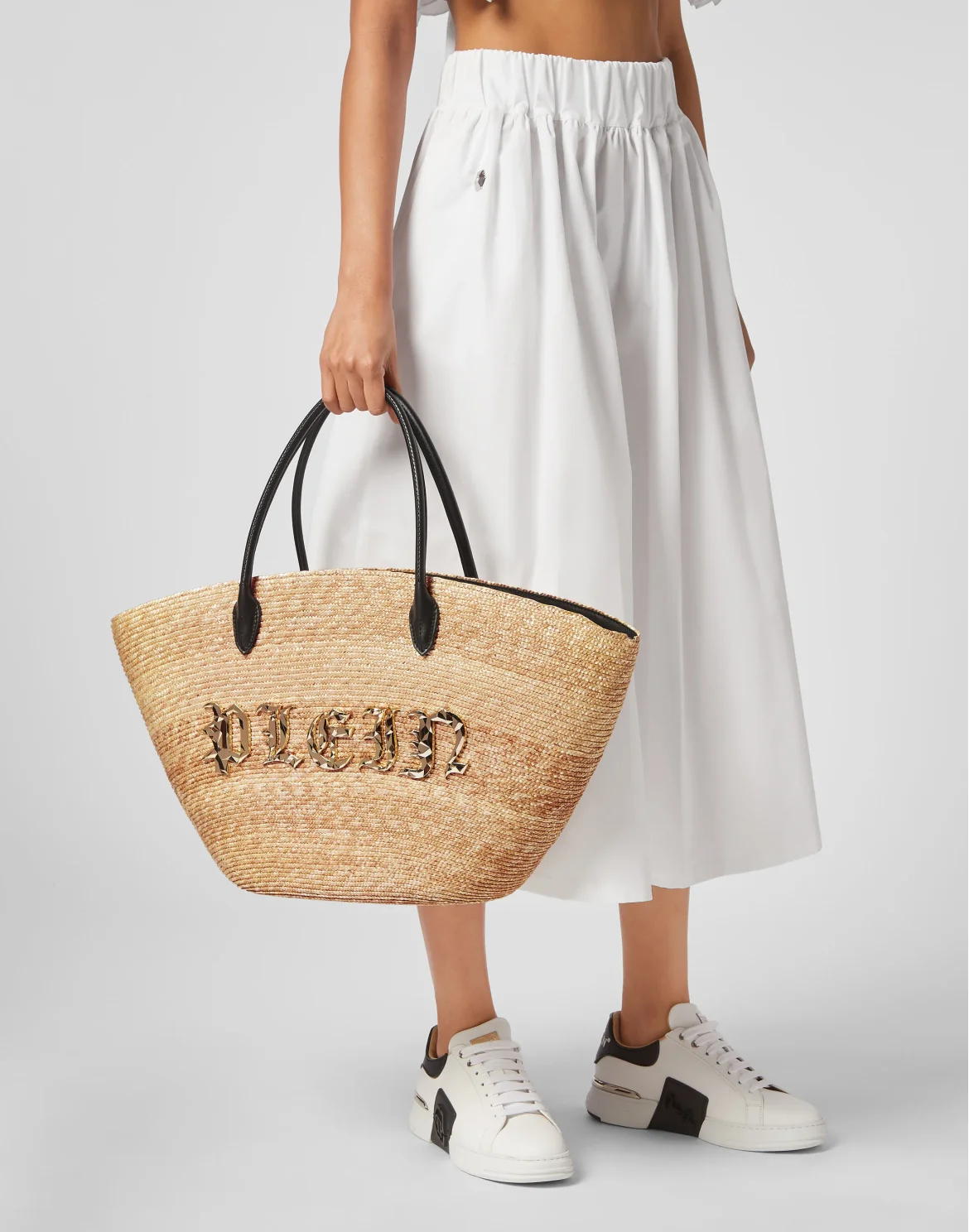 Raffia Handle Bag Gothic Plein, цвет: Бежевый