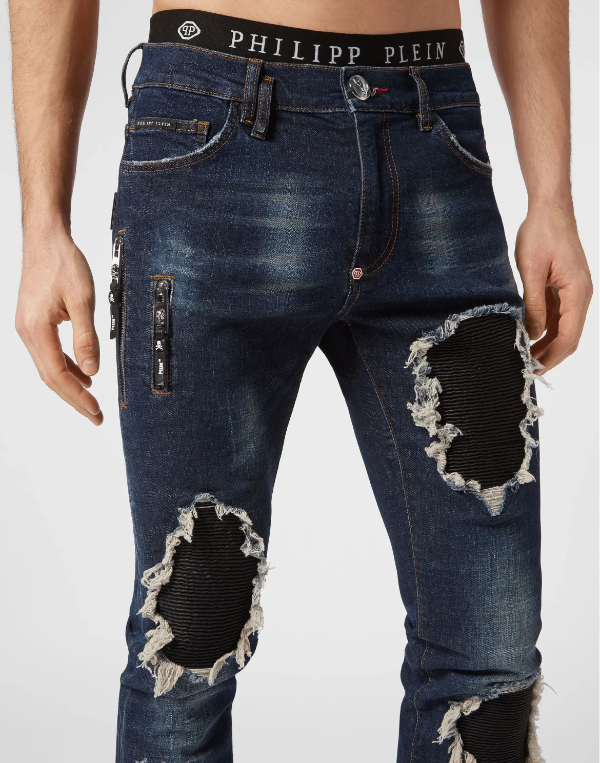 Denim Trousers Biker Fit Destroyed, цвет: Синий