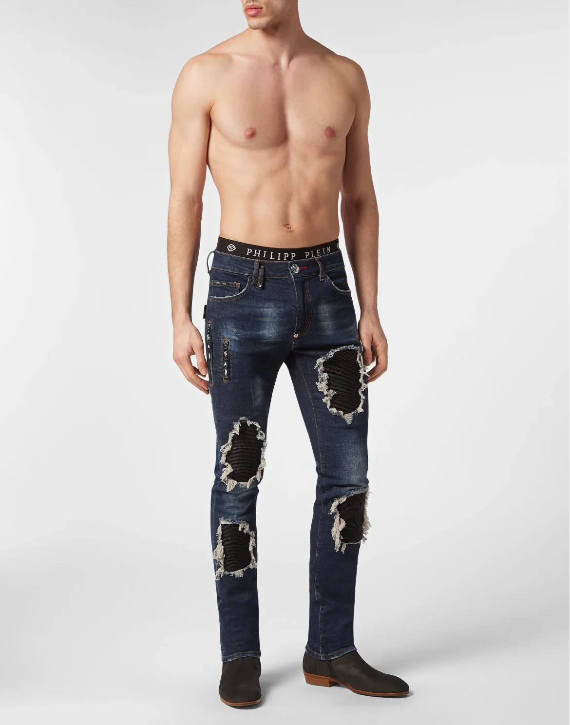 Denim Trousers Biker Fit Destroyed, цвет: Синий