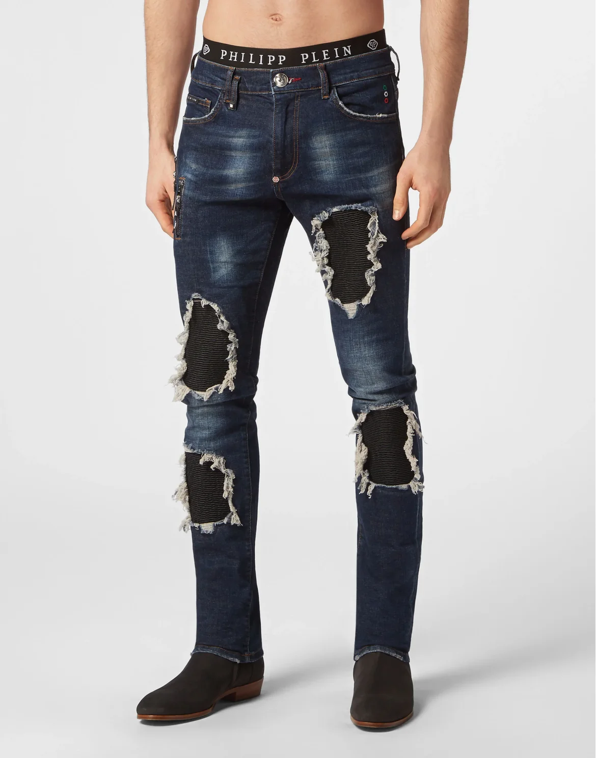 Denim Trousers Biker Fit Destroyed, цвет: Синий
