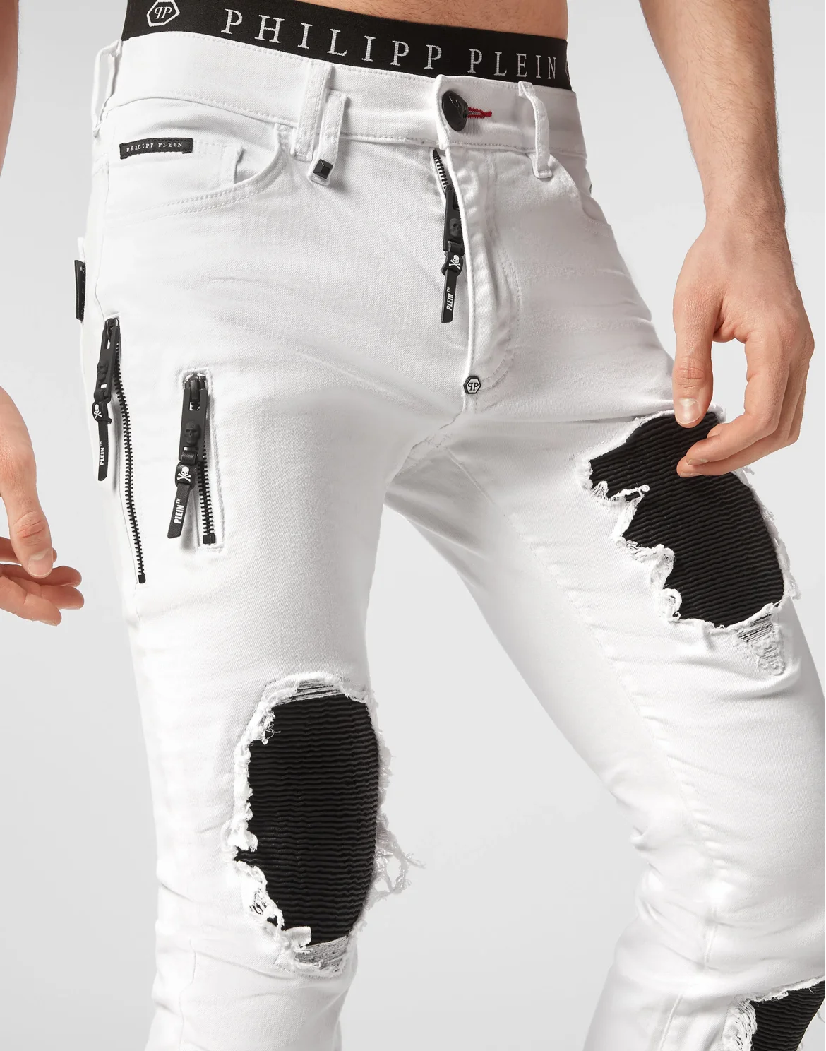 Denim Trousers Biker Fit Destroyed, цвет: Белый