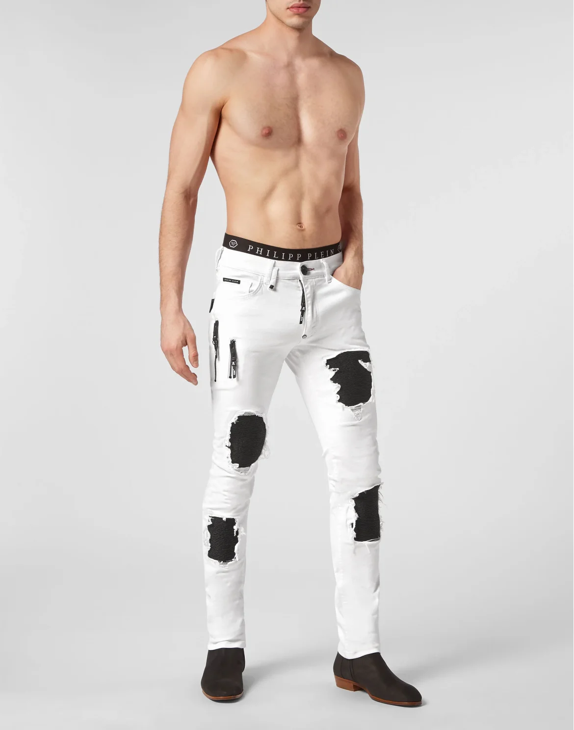 Denim Trousers Biker Fit Destroyed, цвет: Белый