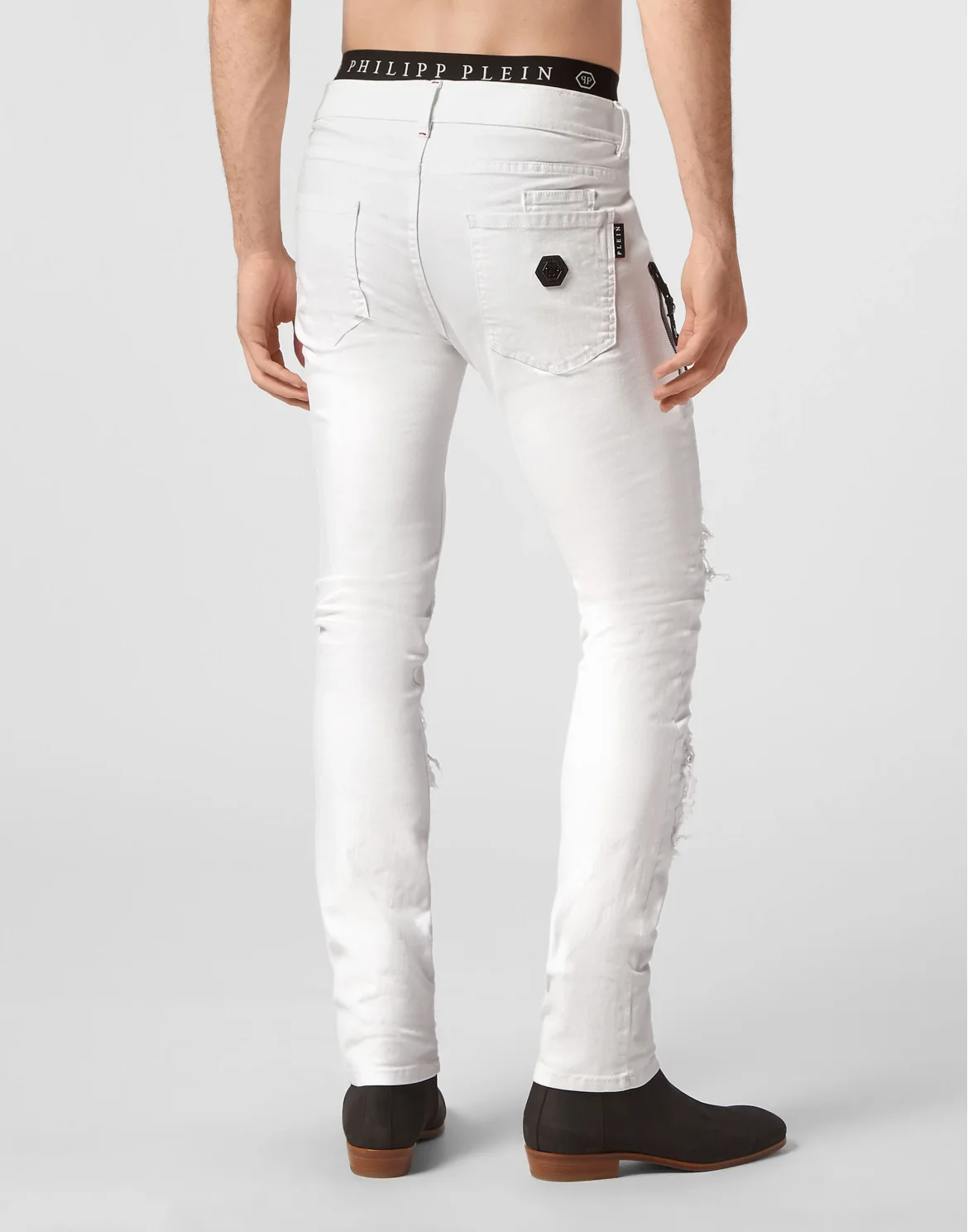 Denim Trousers Biker Fit Destroyed, цвет: Белый