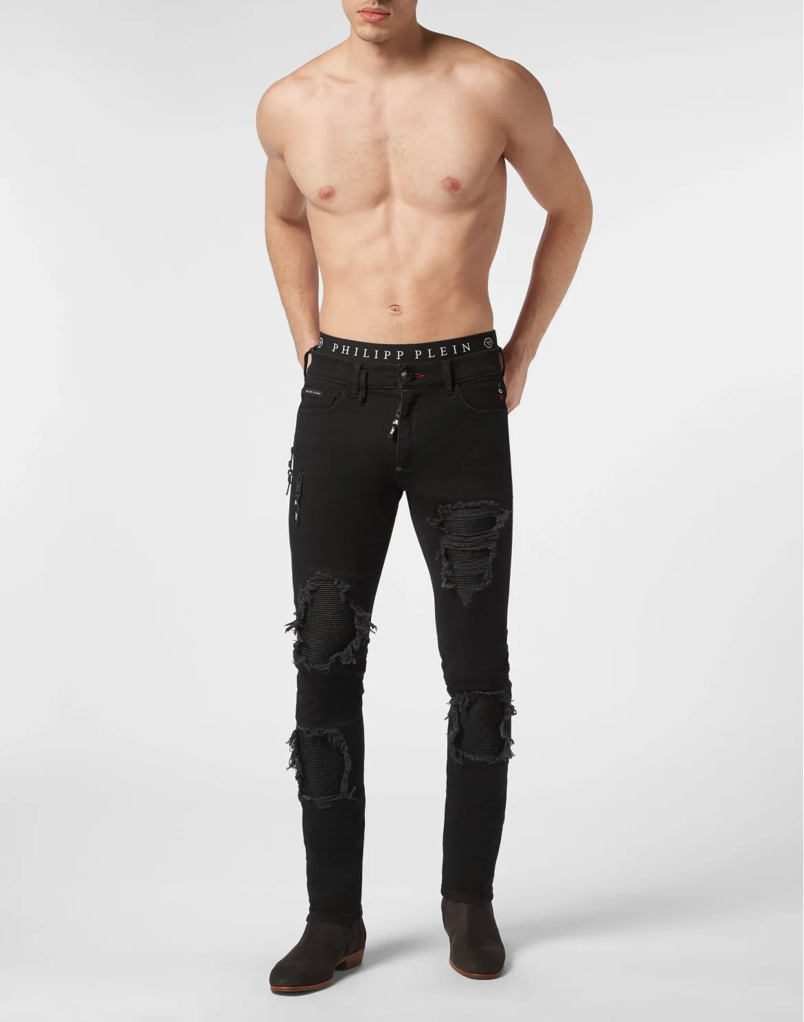 Denim Trousers Biker Fit Destroyed, цвет: Черный