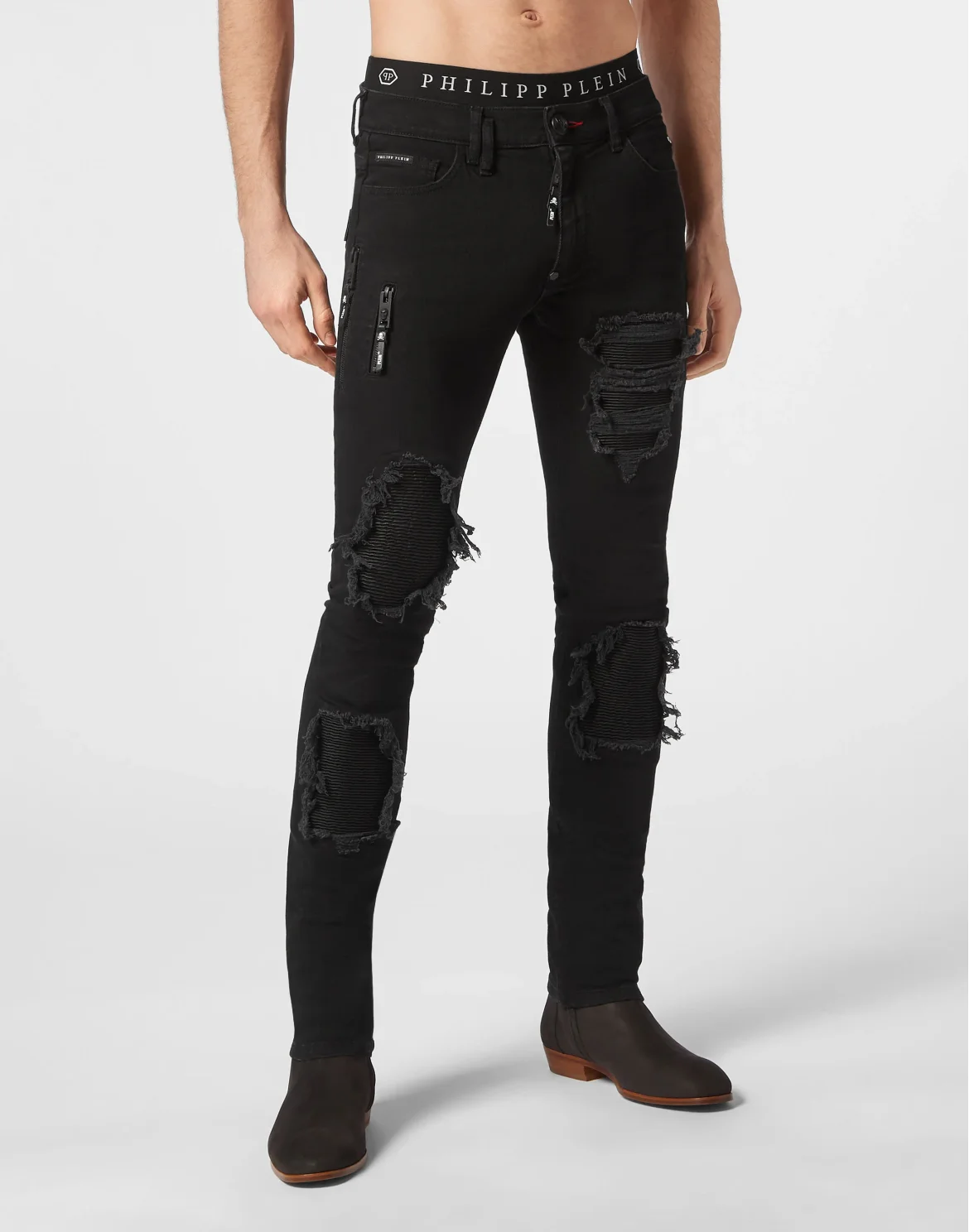 Denim Trousers Biker Fit Destroyed, цвет: Черный