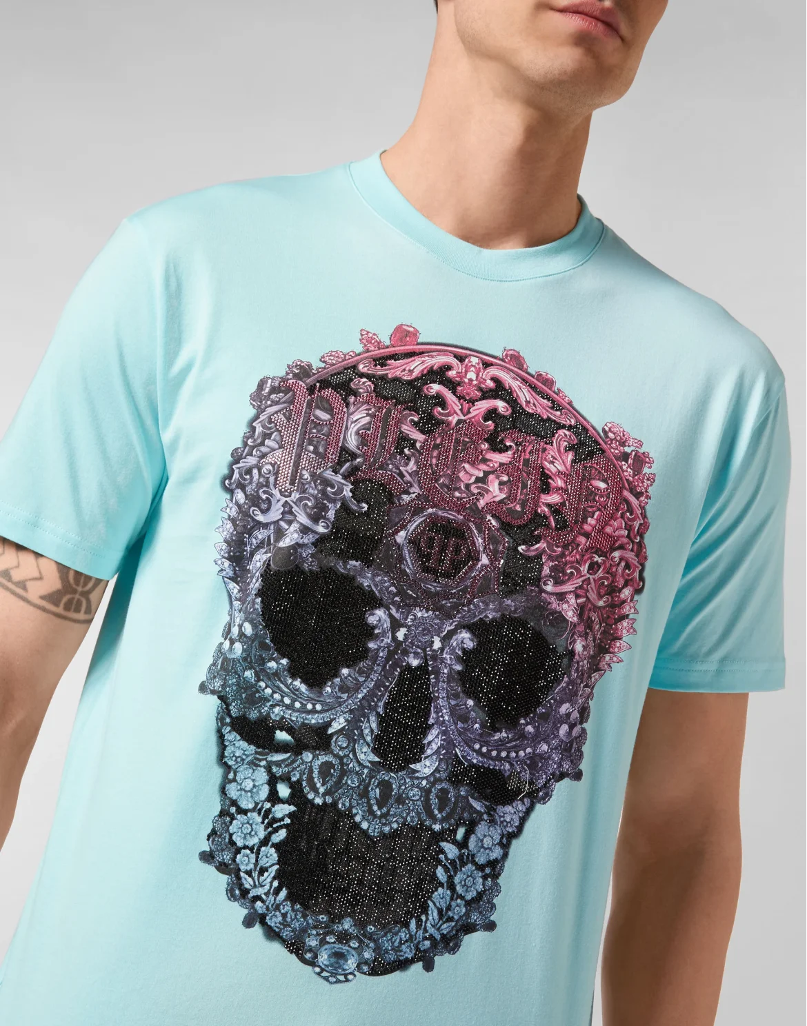 T-shirt Round Neck SS Baroque Skull, цвет: Голубой