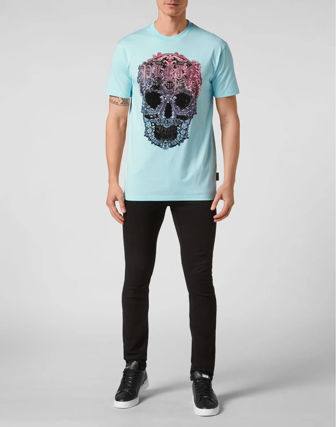 T-shirt Round Neck SS Baroque Skull, цвет: Голубой