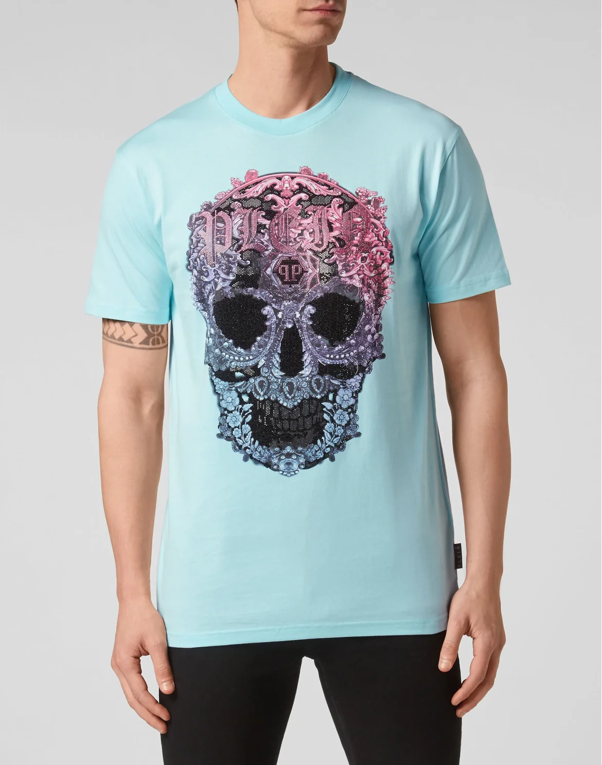 T-shirt Round Neck SS Baroque Skull, цвет: Голубой