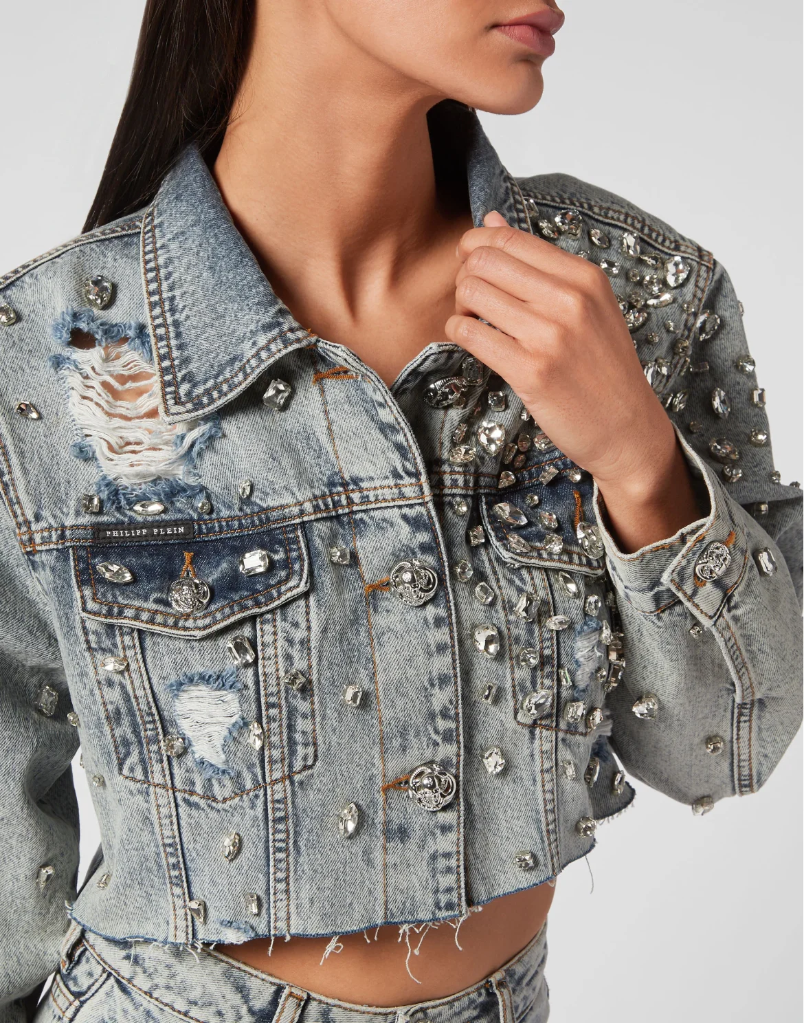 Denim Long Jacket Crystal, цвет: Синий
