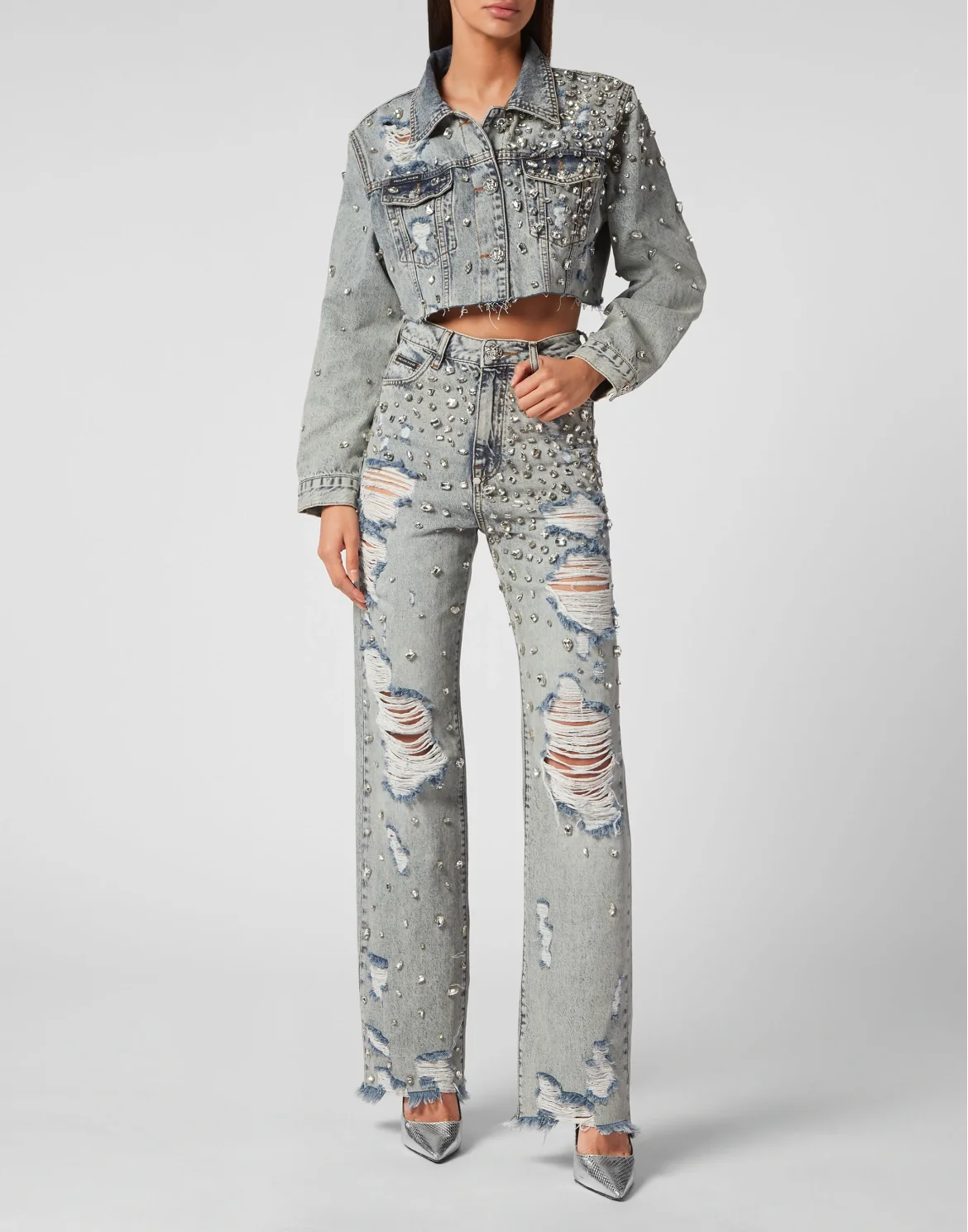 Denim Long Jacket Crystal, цвет: Синий