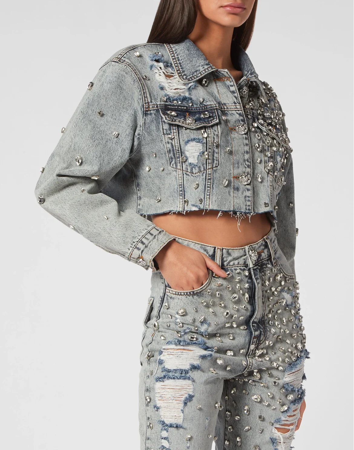 Denim Long Jacket Crystal, цвет: Синий