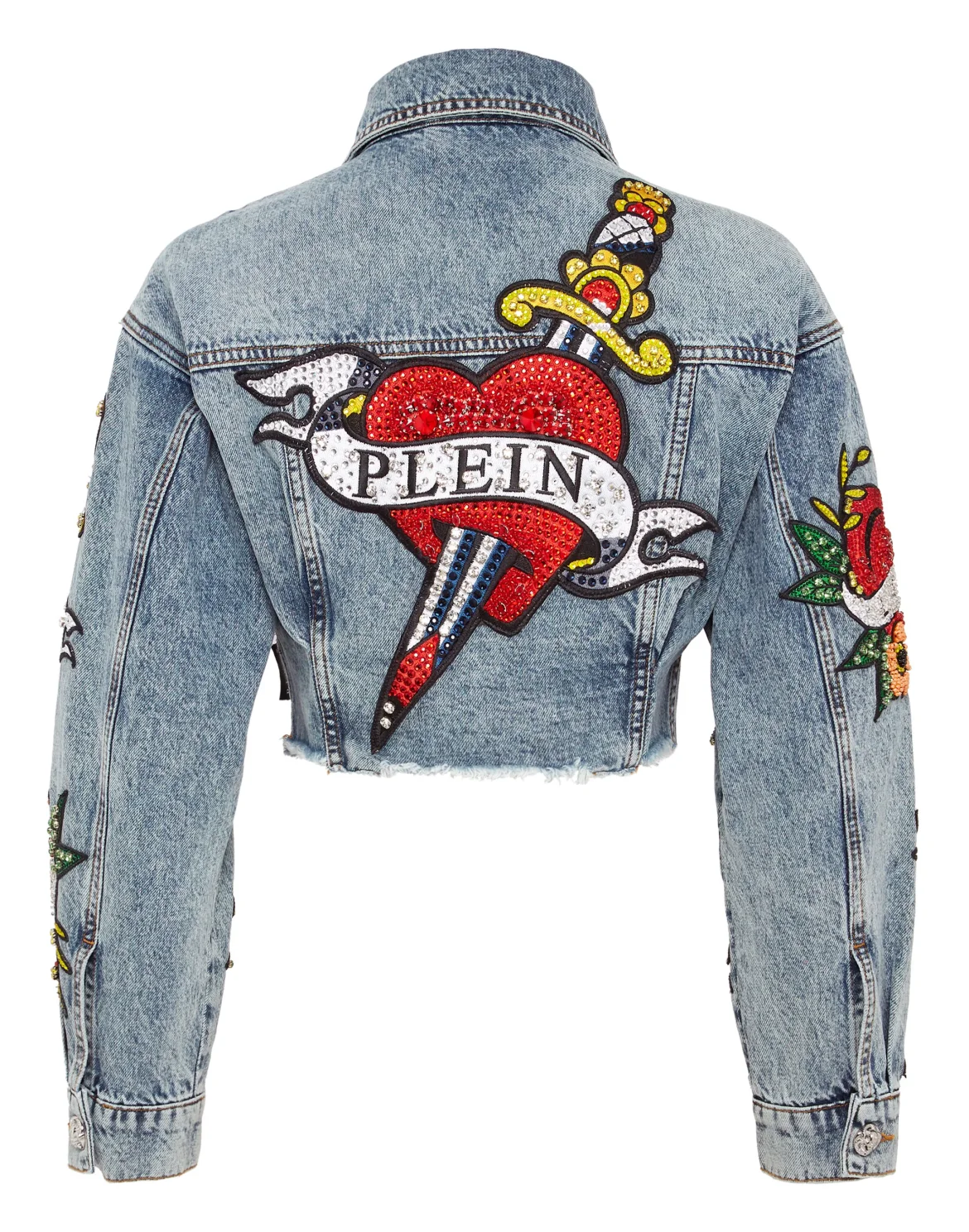 CROPPED DENIM JACKET LOVE CRYSTALS, цвет: Синий