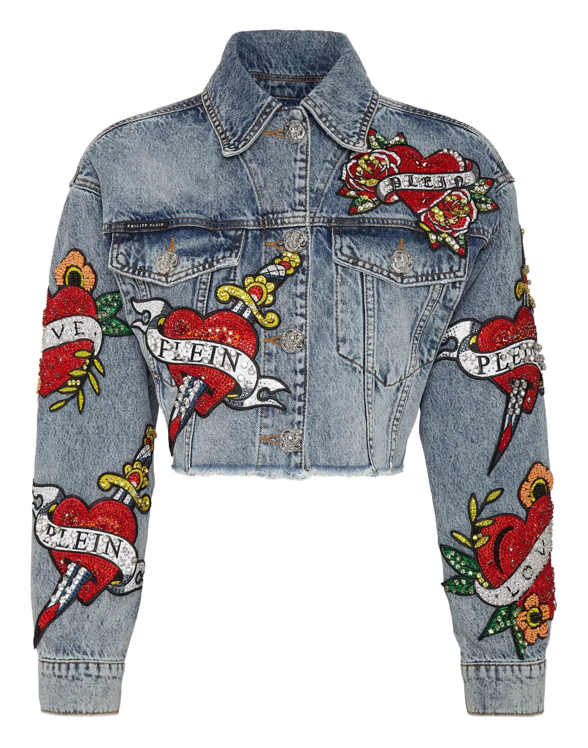 CROPPED DENIM JACKET LOVE CRYSTALS, цвет: Синий