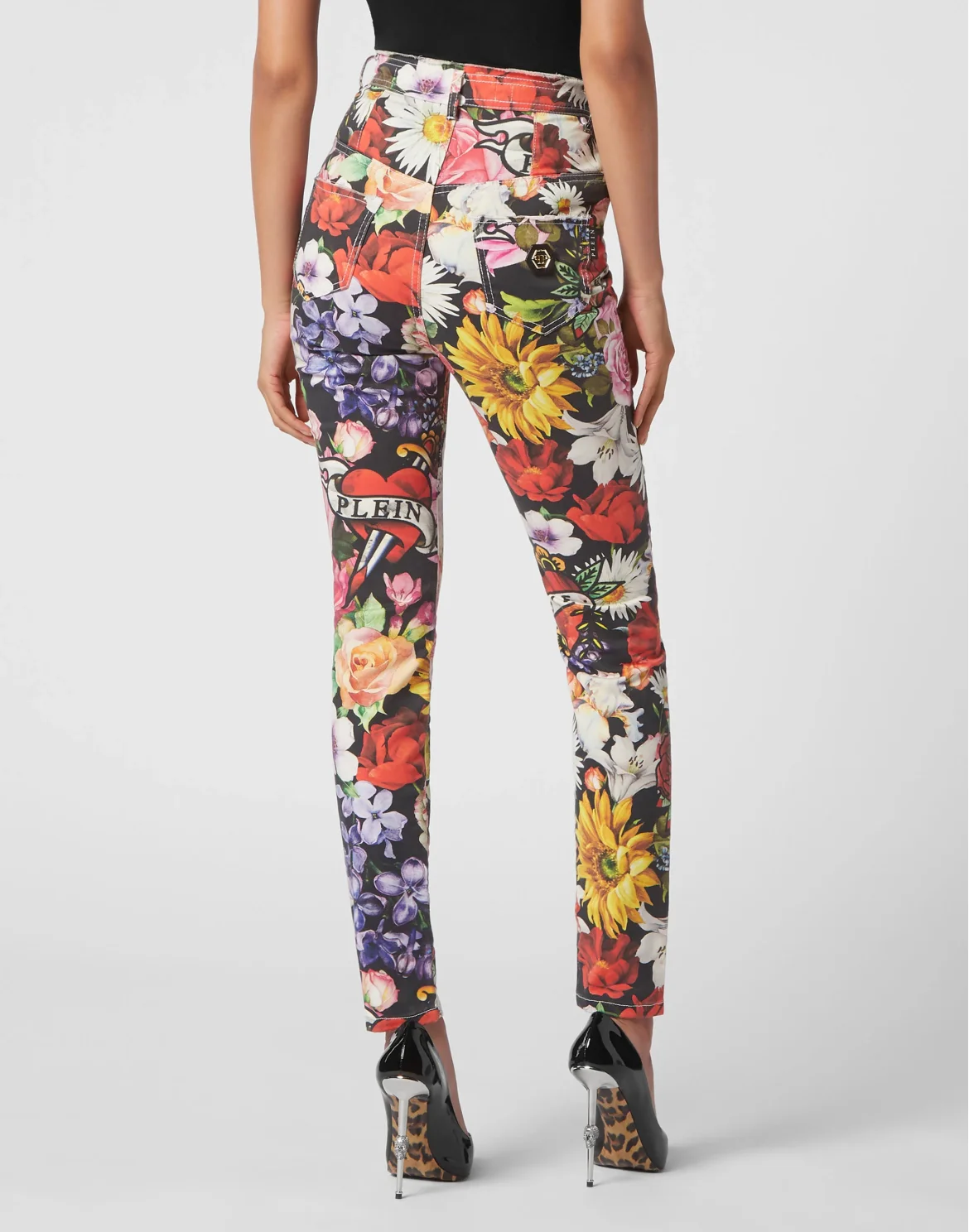 Denim Super High Waist Jeggings Love Flowers, цвет: Черный