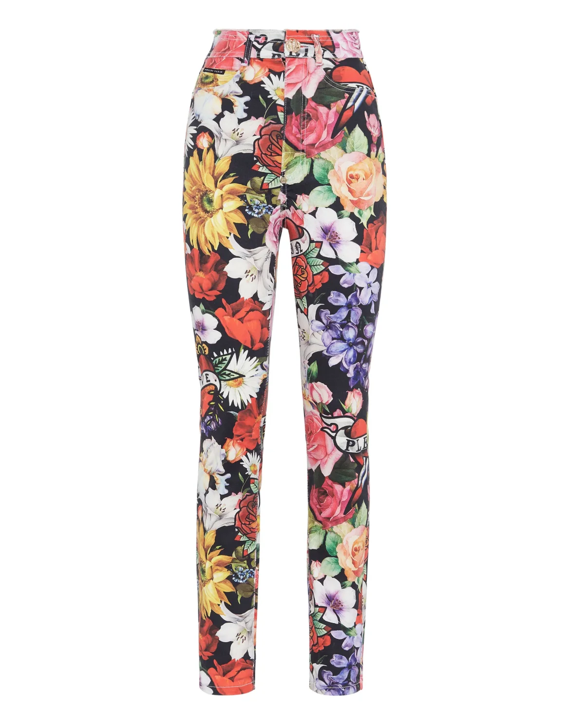 Denim Super High Waist Jeggings Love Flowers, цвет: Черный