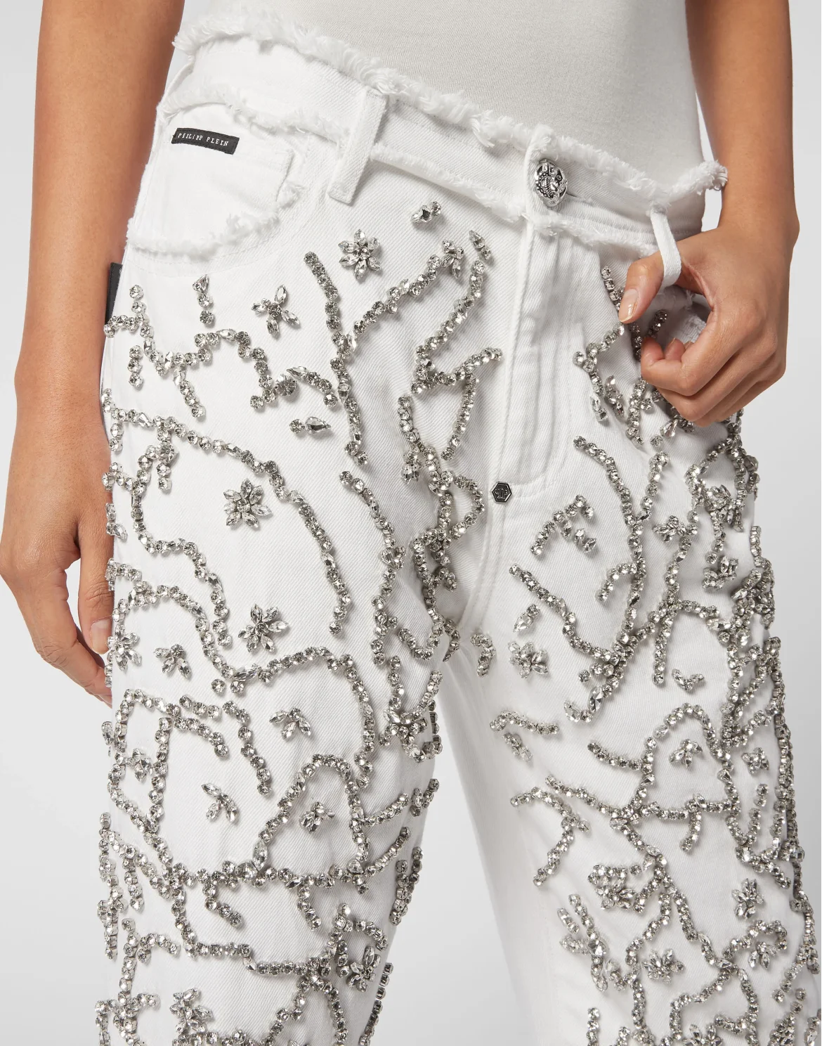 Denim Trousers Mom Fit Crystal, цвет: Белый