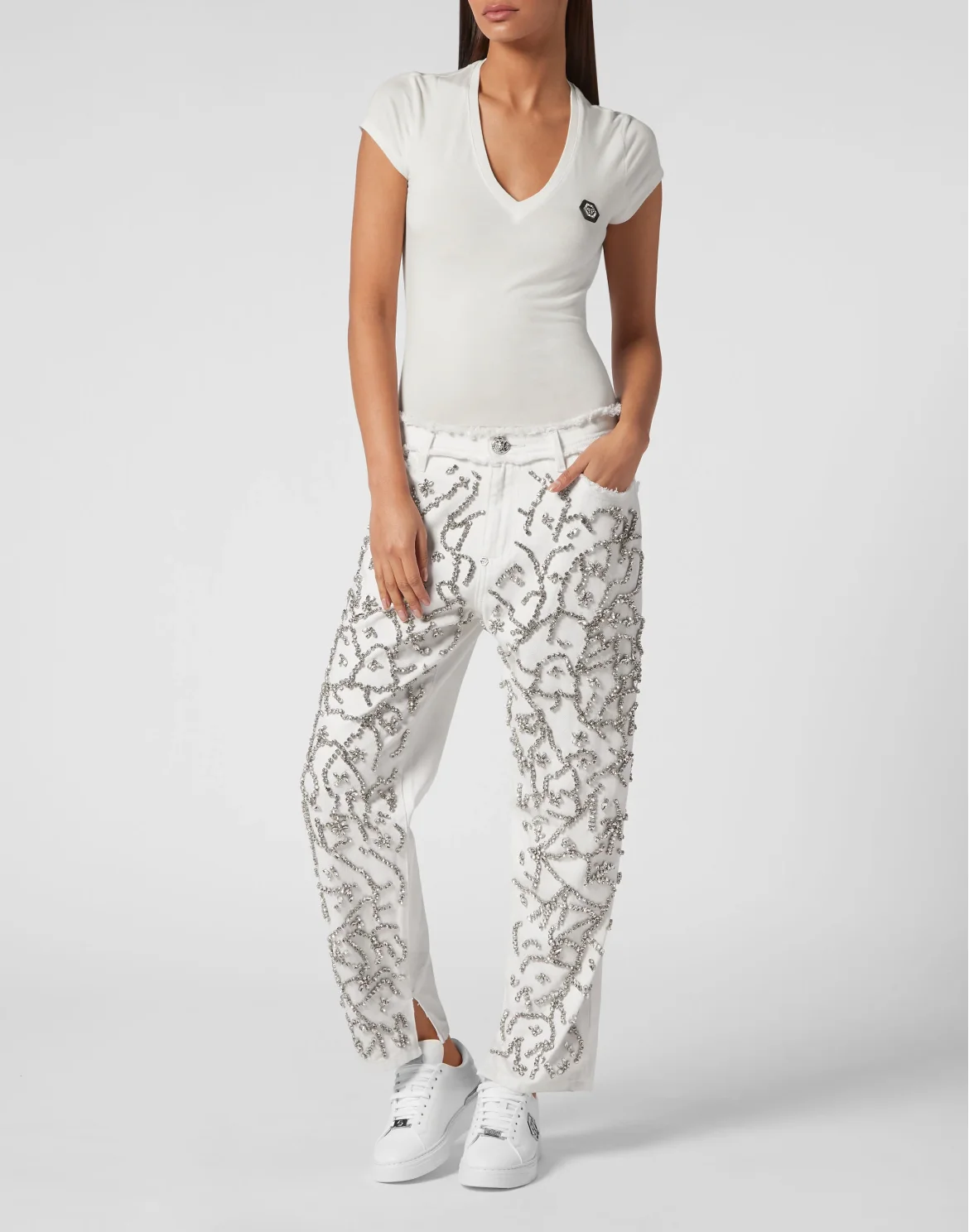 Denim Trousers Mom Fit Crystal, цвет: Белый