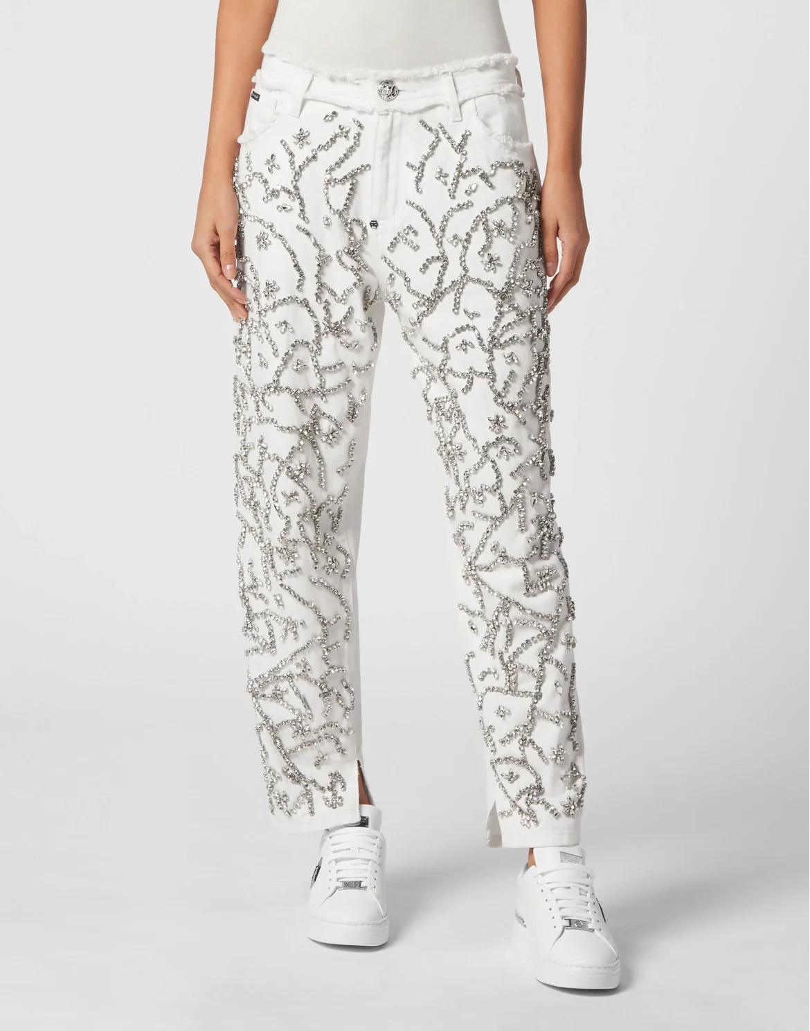 Denim Trousers Mom Fit Crystal, цвет: Белый