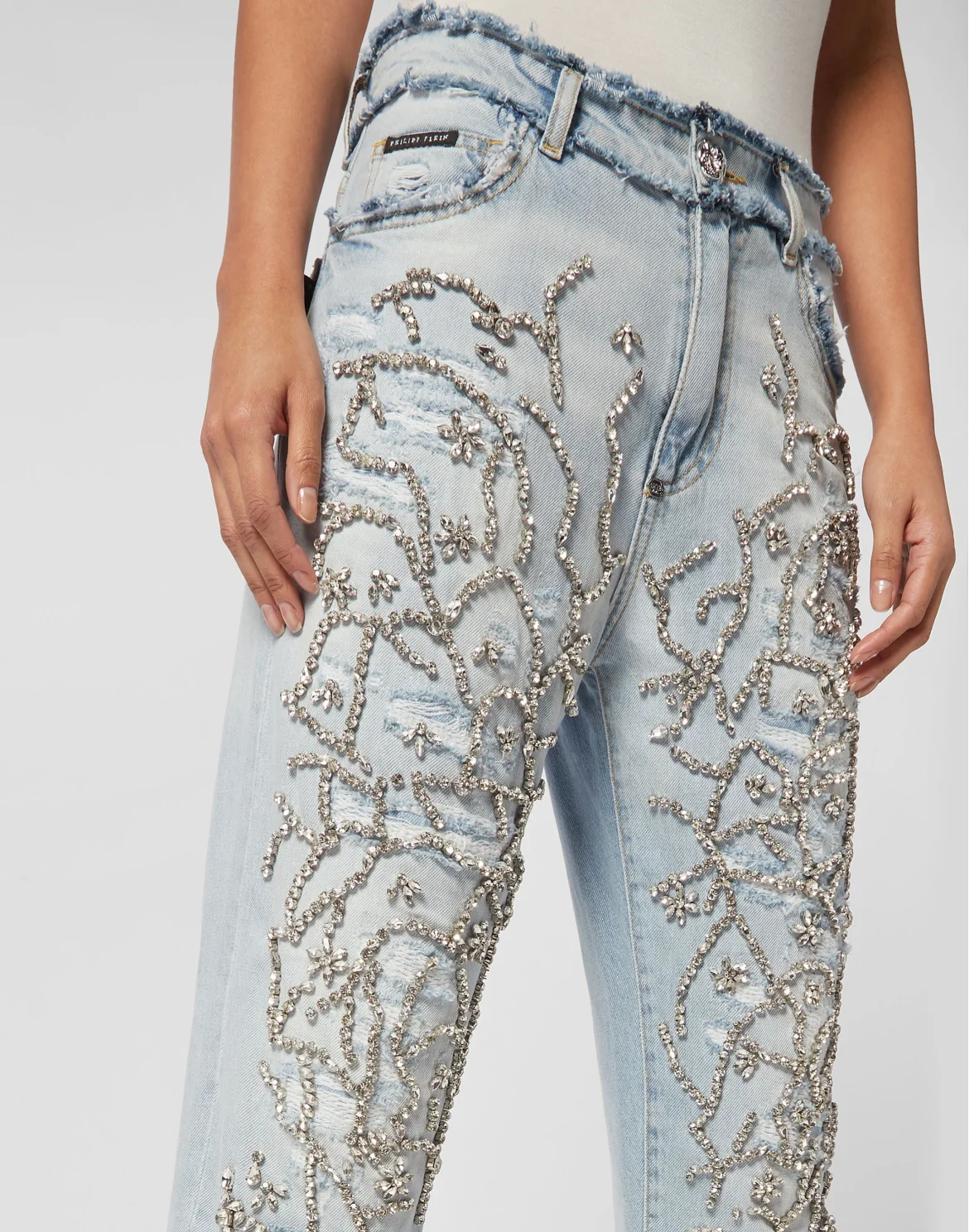 Denim Trousers Mom Fit Crystal, цвет: Голубой