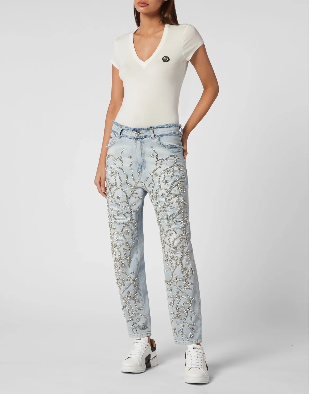 Denim Trousers Mom Fit Crystal, цвет: Голубой