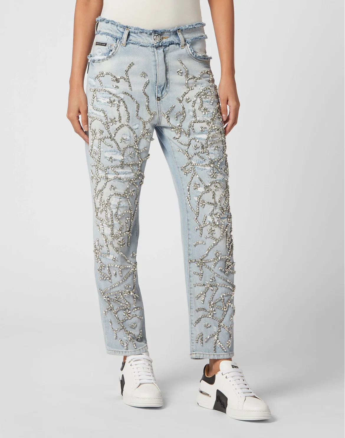 Denim Trousers Mom Fit Crystal, цвет: Голубой