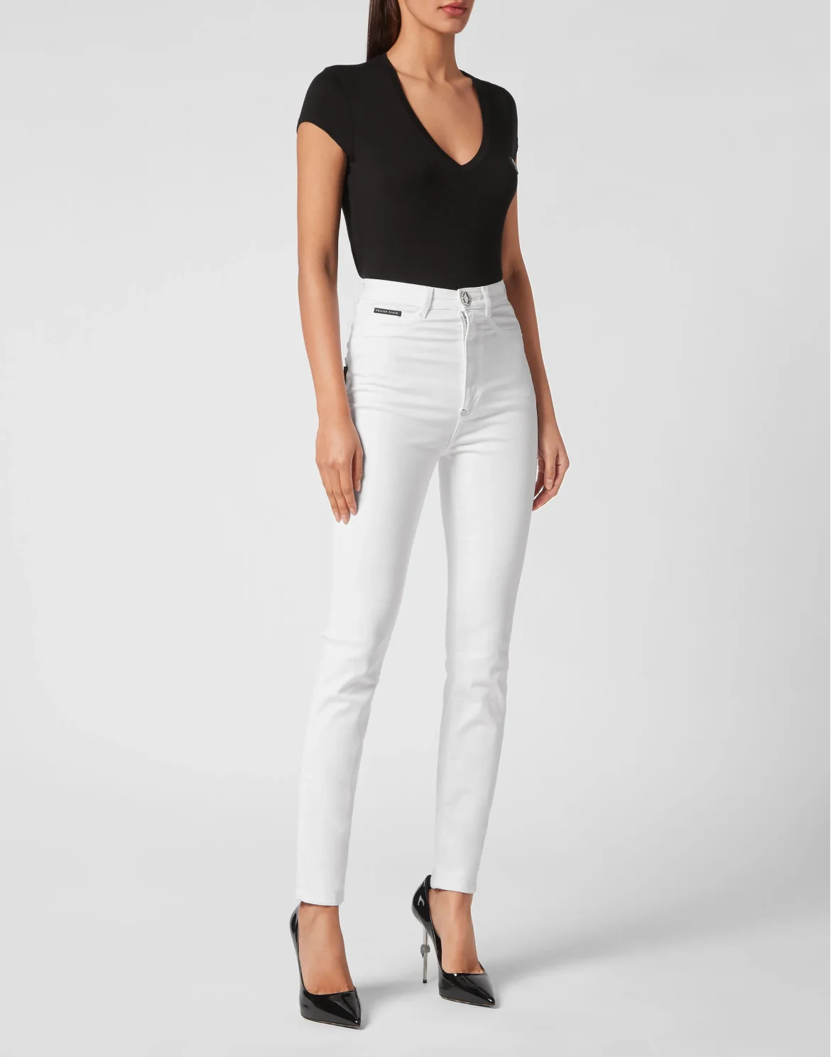 Super High Waist Denim Jeggings, цвет: Белый