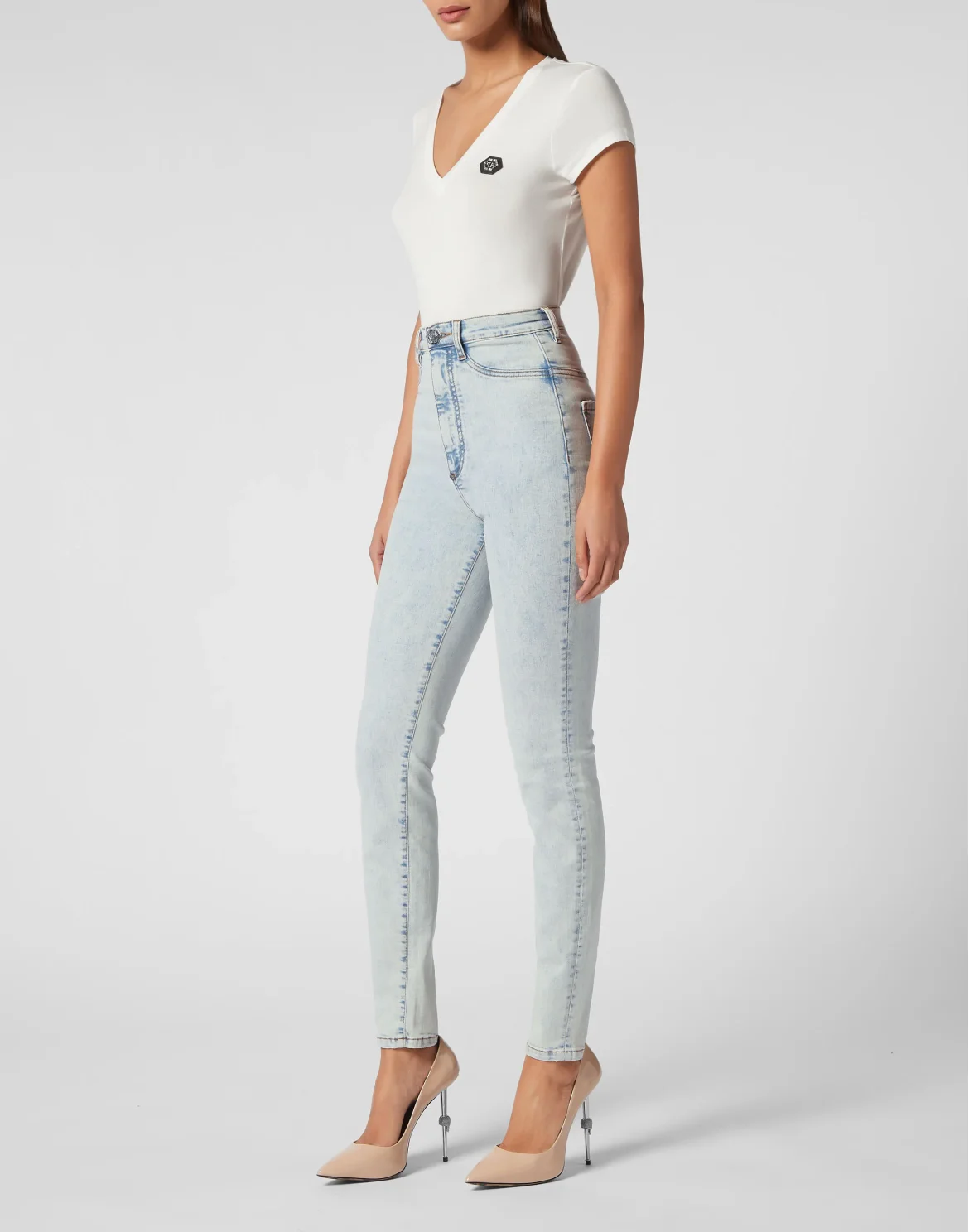 Super High Waist Denim Jeggings, цвет: Голубой