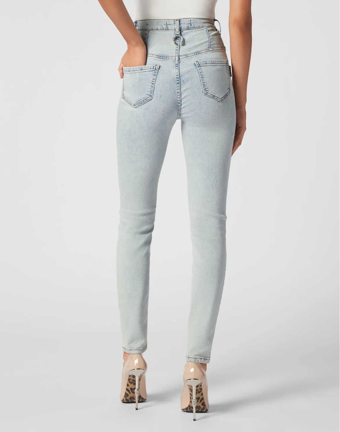 Super High Waist Denim Jeggings, цвет: Голубой