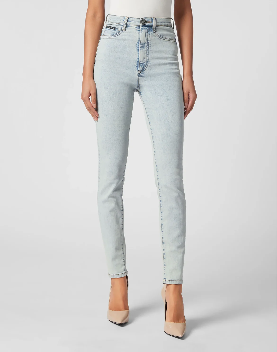 Super High Waist Denim Jeggings, цвет: Голубой