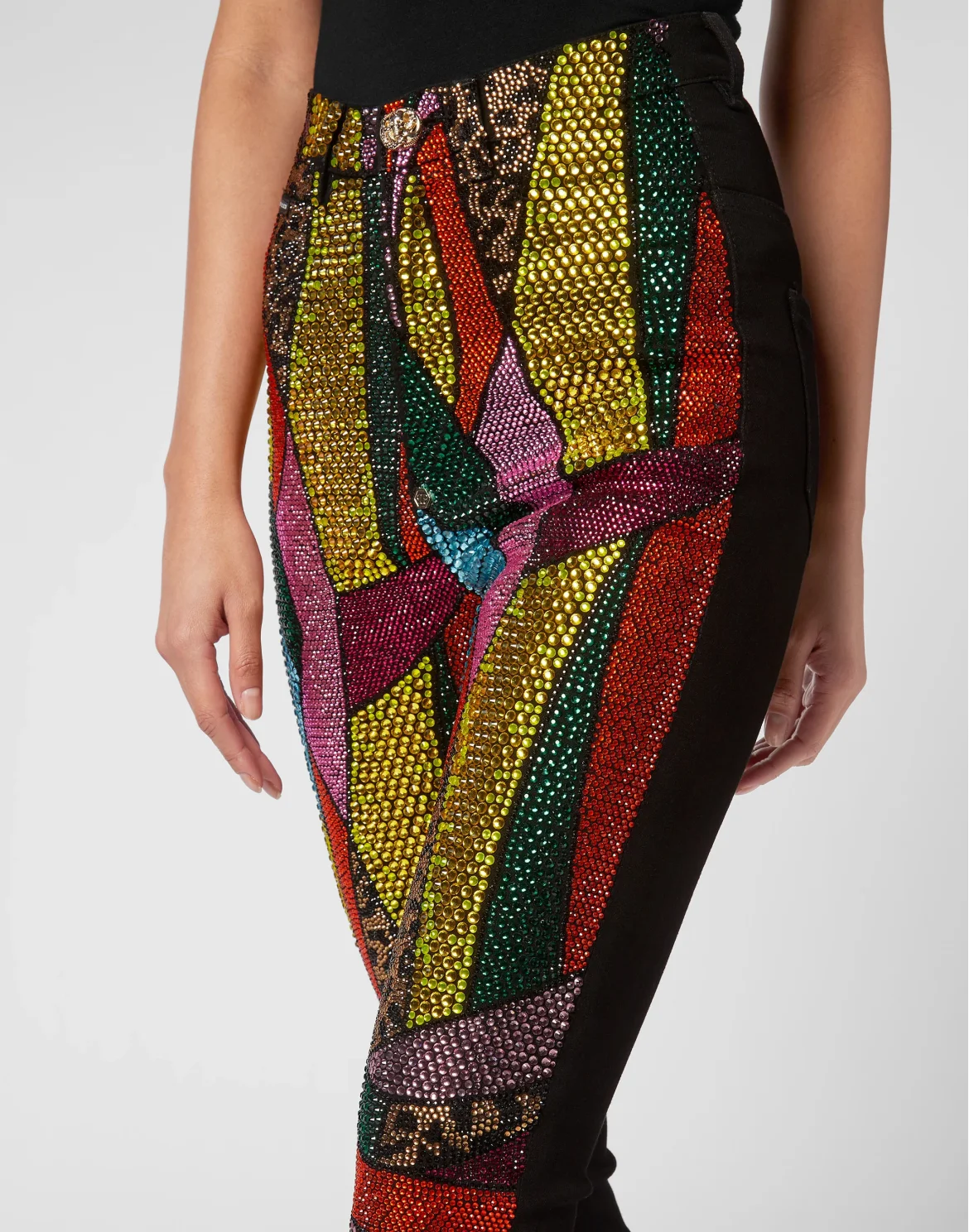 Super High Waist Denim Jeggings Rainbow Patchwork, цвет: Мультиколор