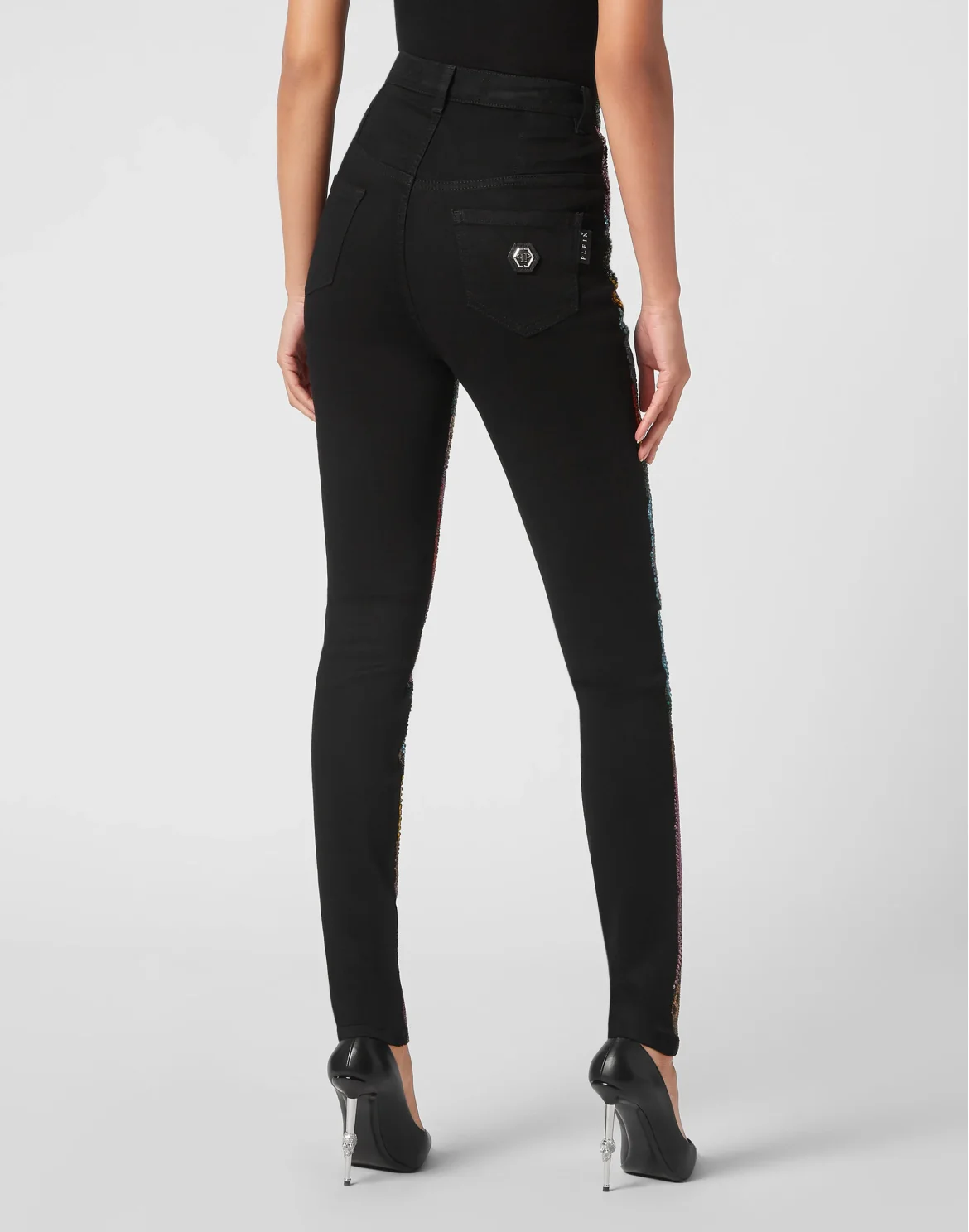 Super High Waist Denim Jeggings Rainbow Patchwork, цвет: Мультиколор