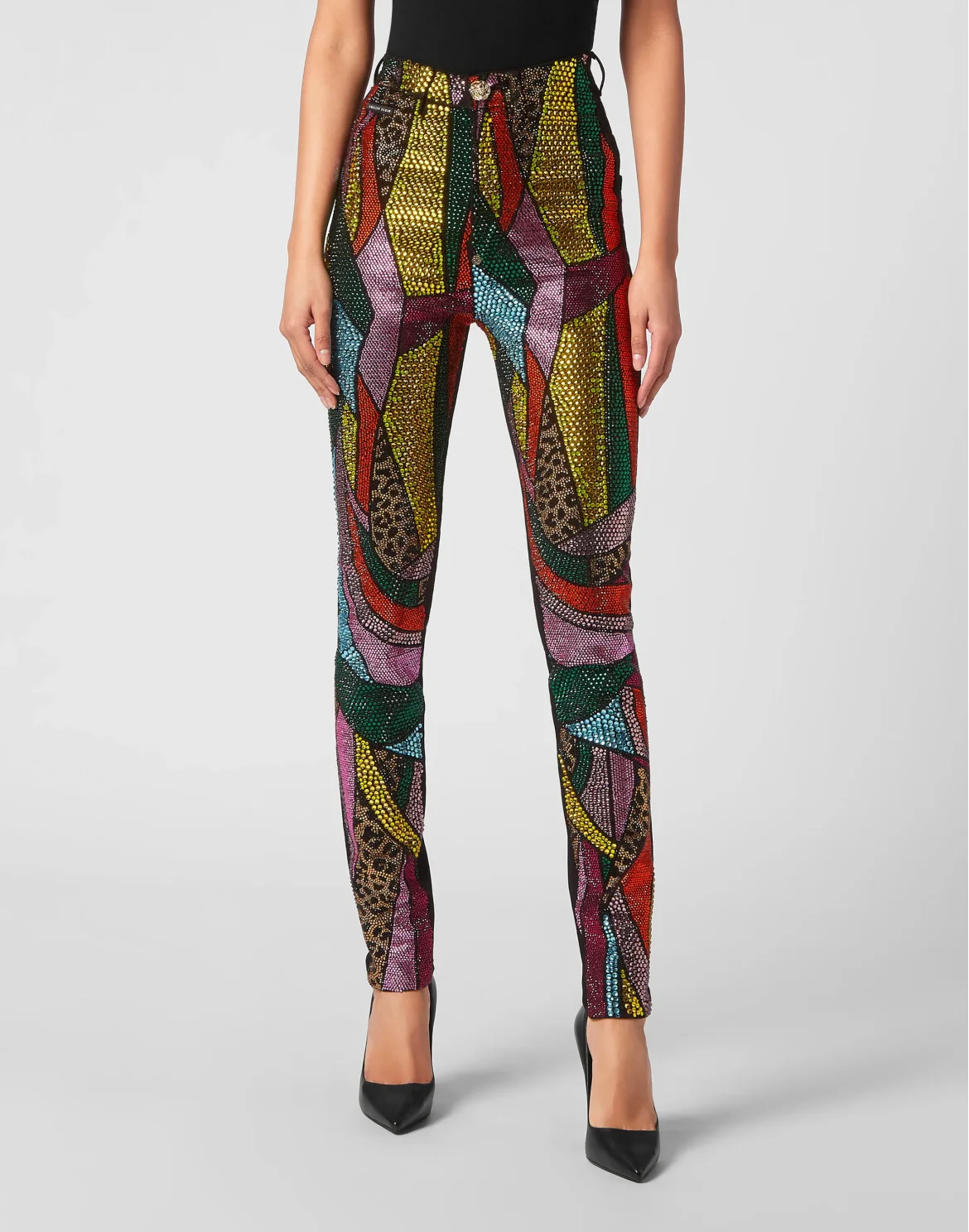 Super High Waist Denim Jeggings Rainbow Patchwork, цвет: Мультиколор