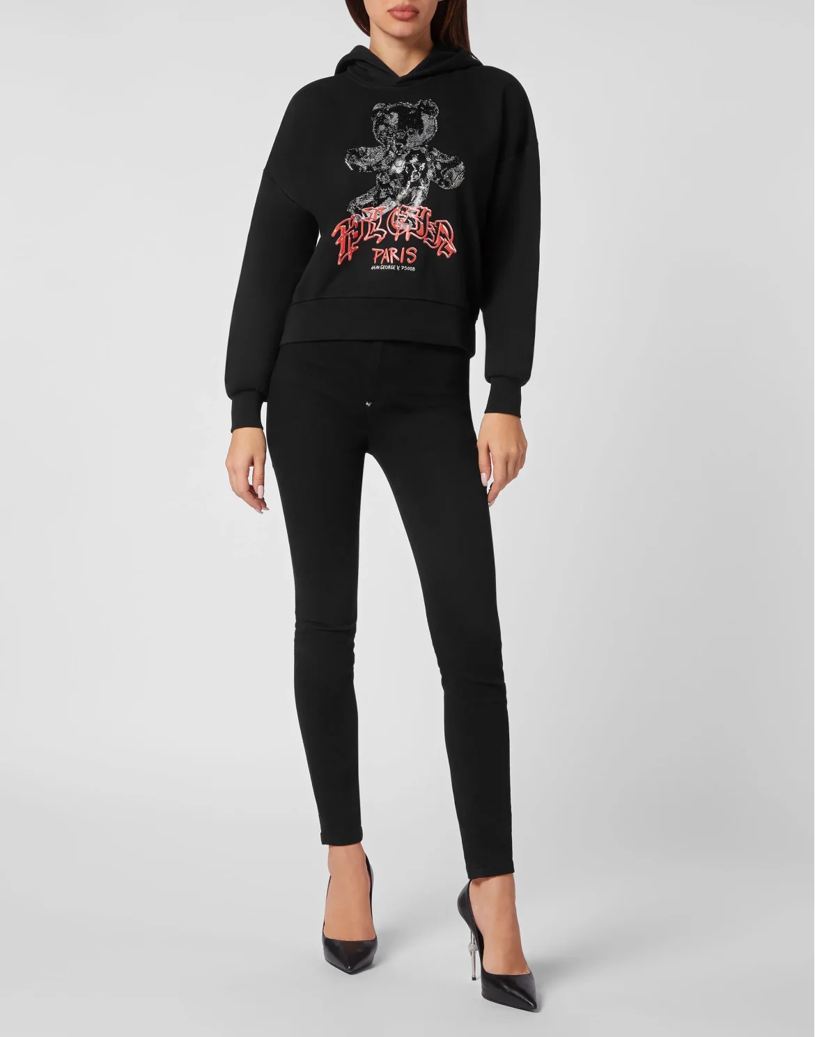 Cropped Hoodie Sweatshirt Man Fit Teddy Glass, цвет: Черный