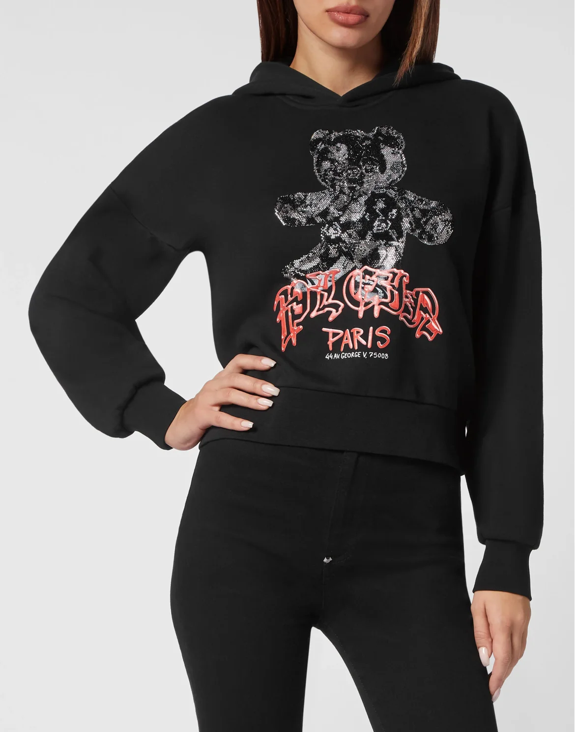 Cropped Hoodie Sweatshirt Man Fit Teddy Glass, цвет: Черный