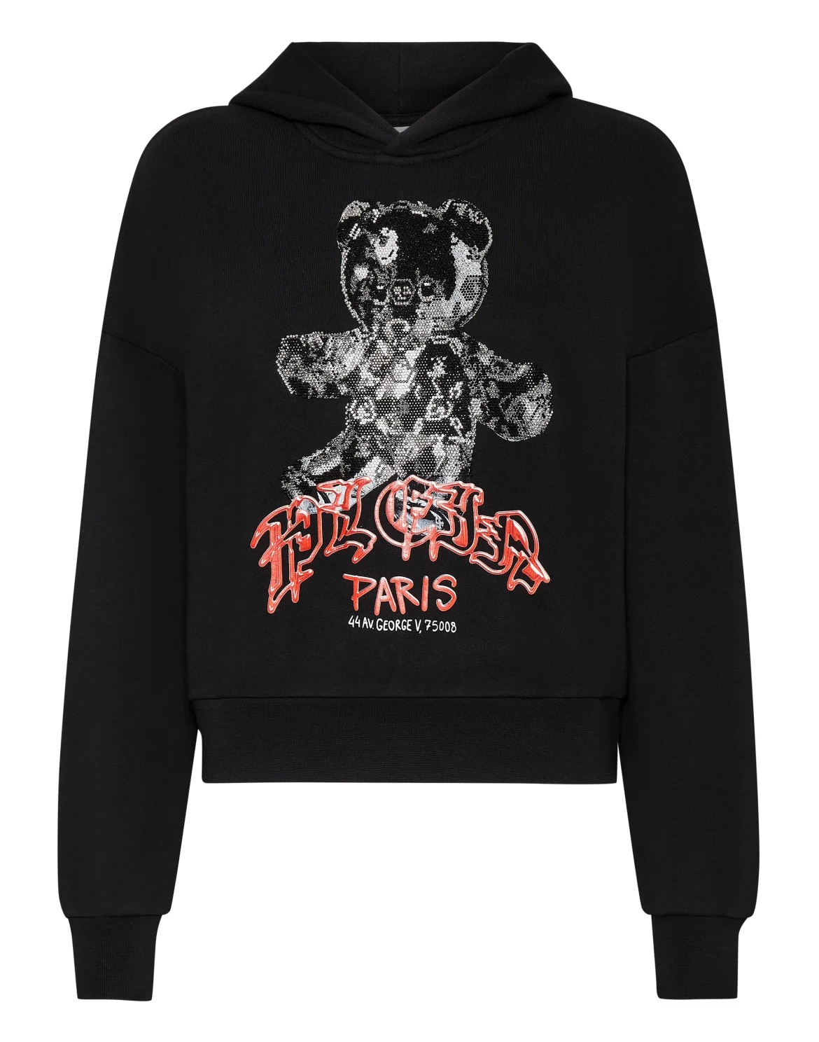 Cropped Hoodie Sweatshirt Man Fit Teddy Glass, цвет: Черный