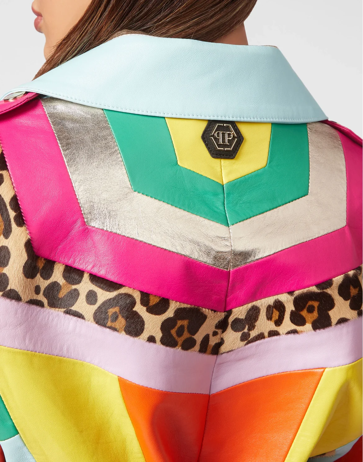 Oversize Biker Leather Jacket Rainbow Patchwork, цвет: Мультиколор