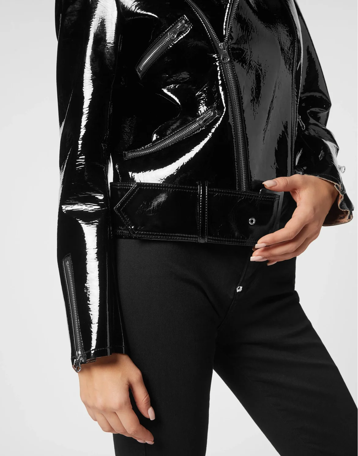 Oversize Glossy Eco Leather Jacket, цвет: Черный