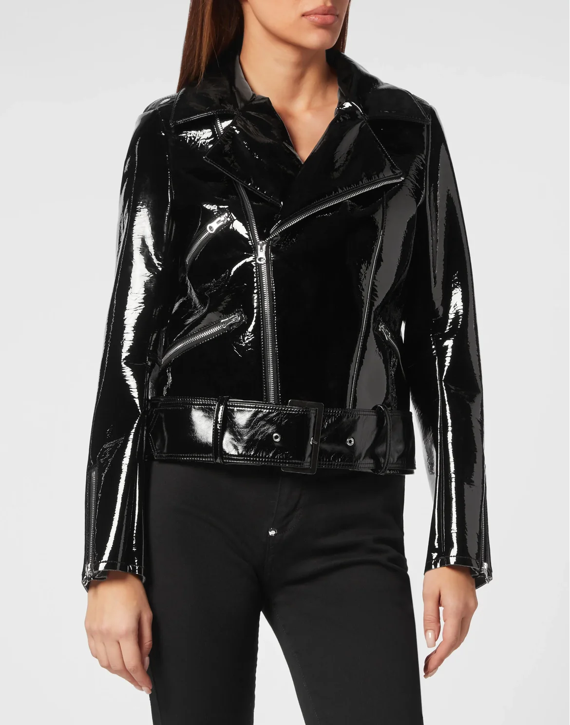 Oversize Glossy Eco Leather Jacket, цвет: Черный