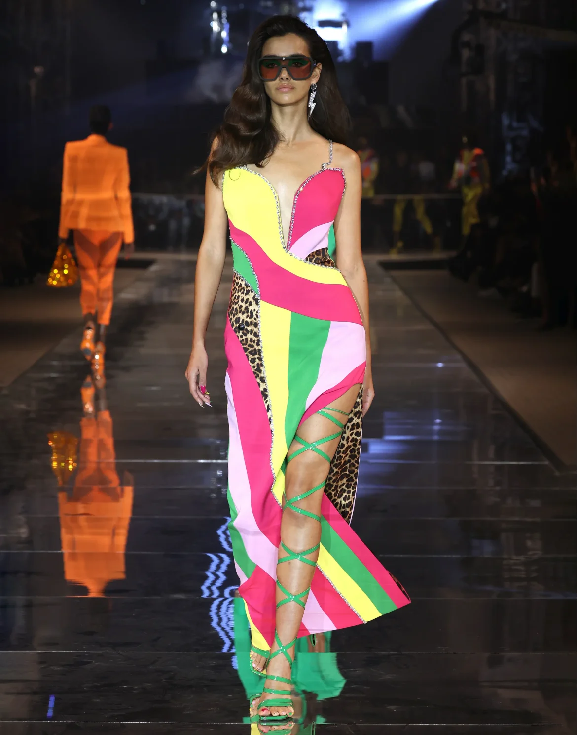 Satin Long Dress Rainbow Patchwork, цвет: Мультиколор