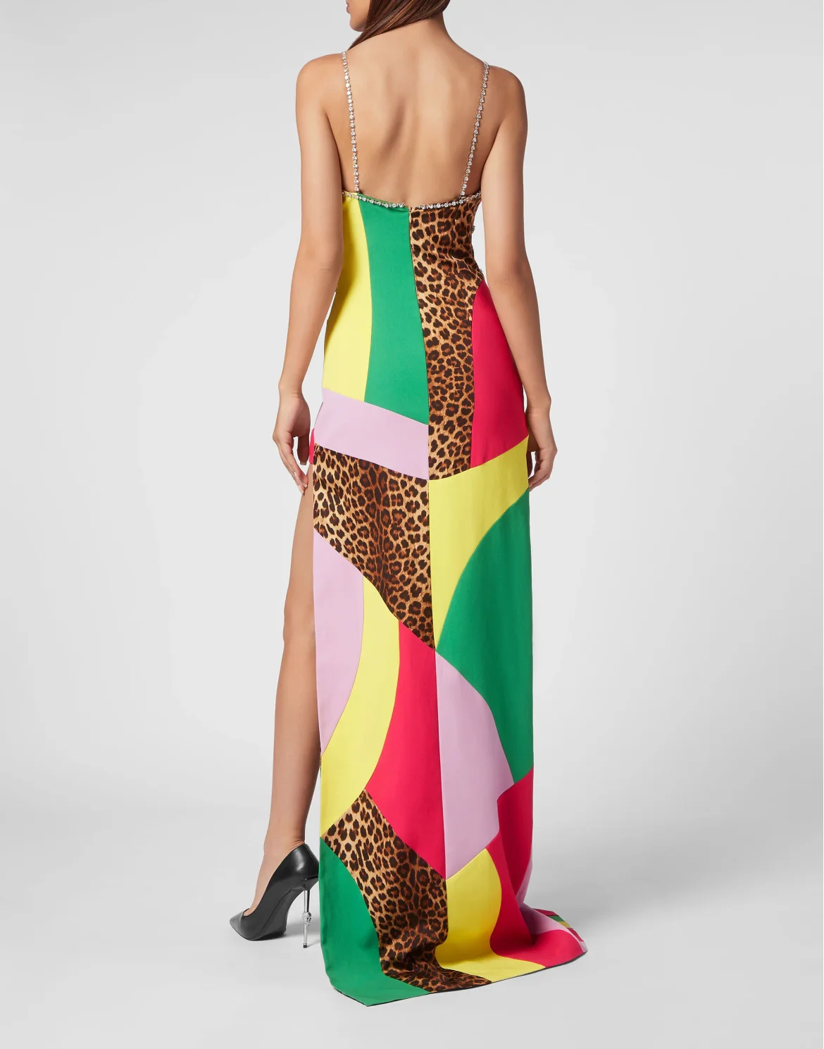 Satin Long Dress Rainbow Patchwork, цвет: Мультиколор