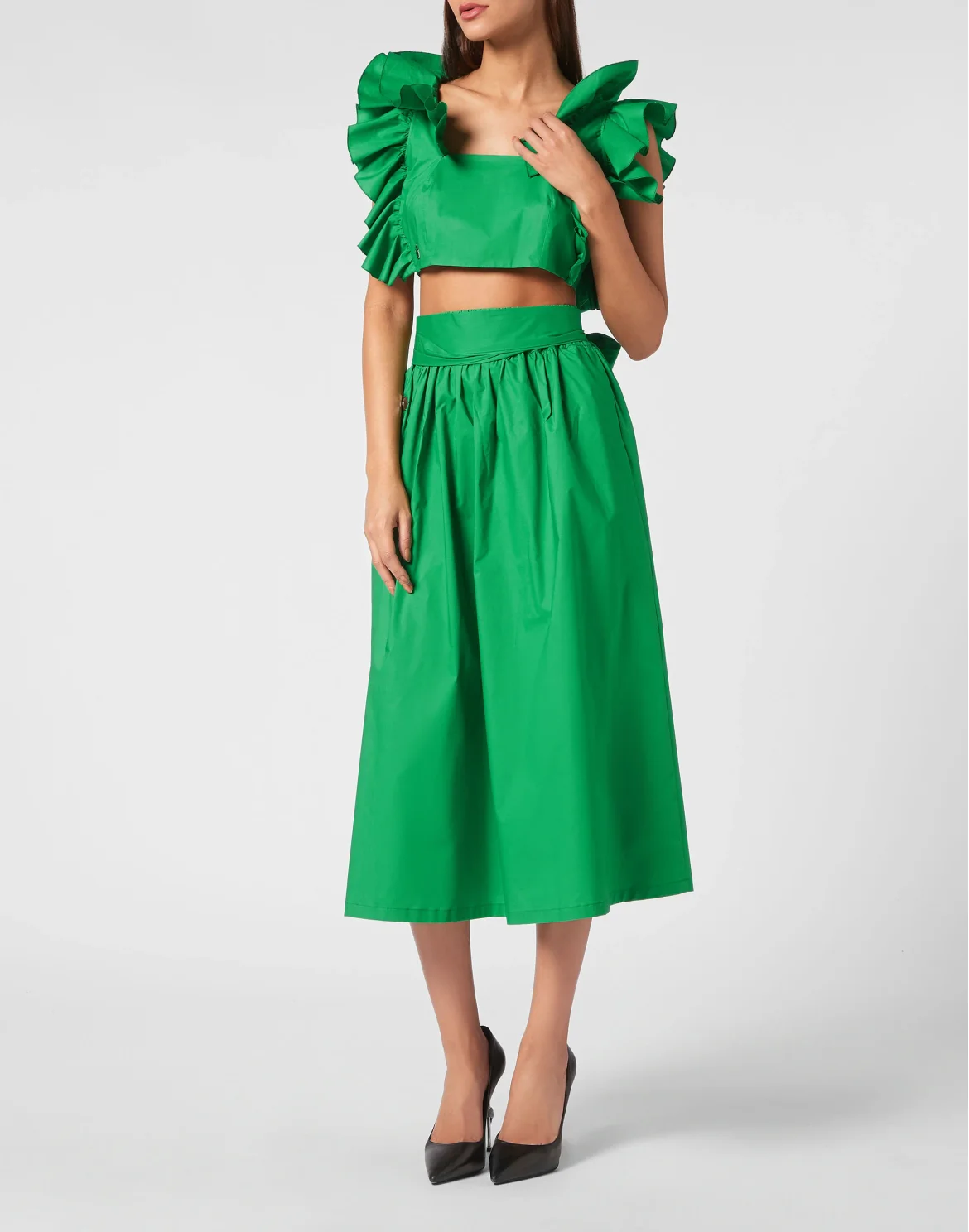 Volant Cropped Top, цвет: Зеленый