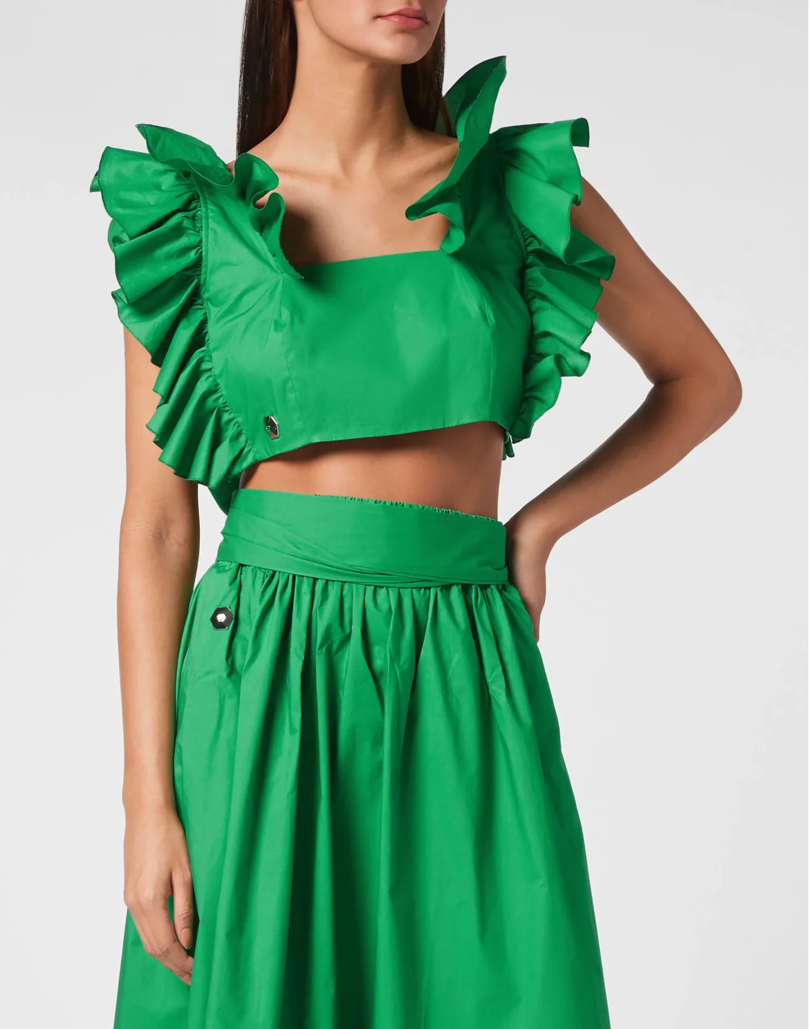 Volant Cropped Top, цвет: Зеленый