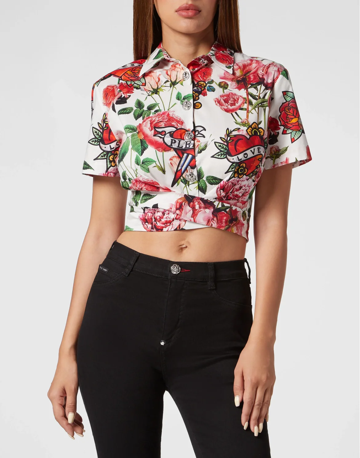 Cropped Shirt With Tie Detail Love, цвет: Белый