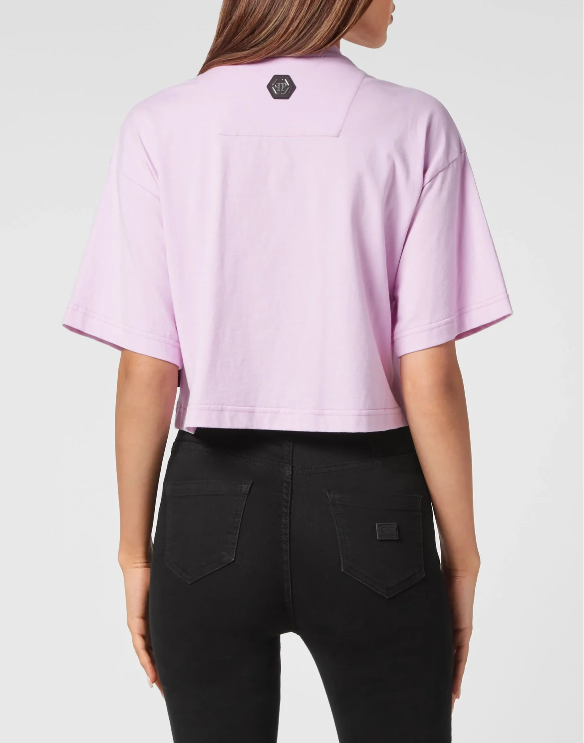 Cropped T-shirt Round Neck Baroque Skull, цвет: Розовый
