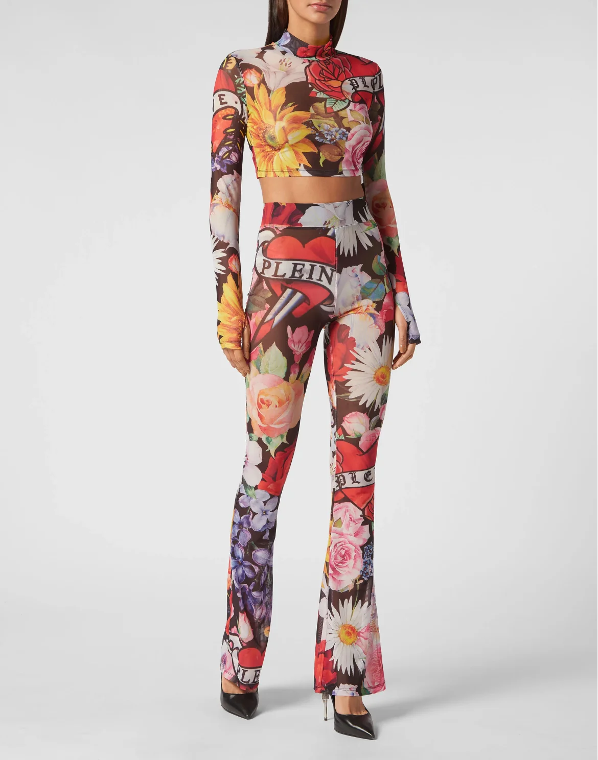 Cropped T-shirt LS Love Flowers, цвет: Черный