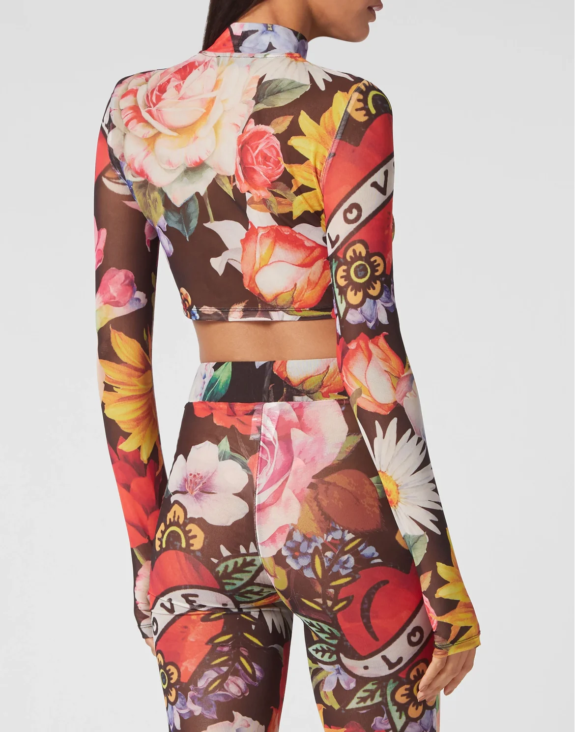 Cropped T-shirt LS Love Flowers, цвет: Черный