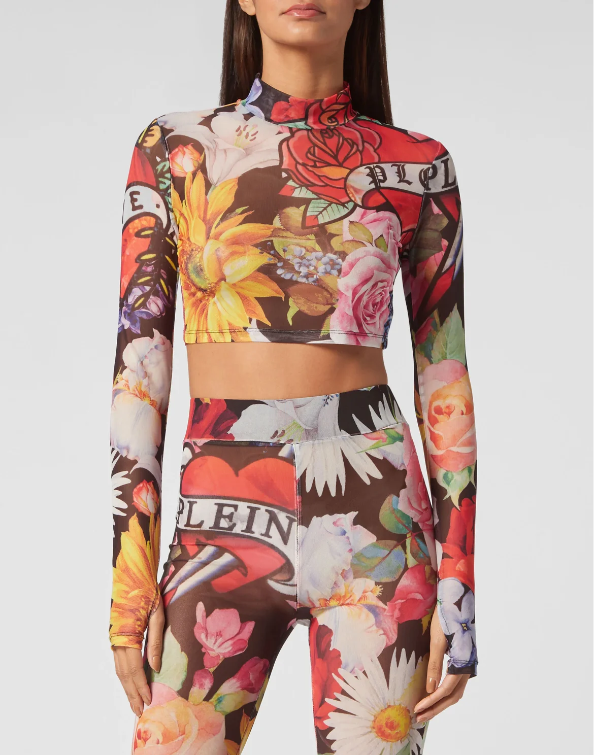 Cropped T-shirt LS Love Flowers, цвет: Черный