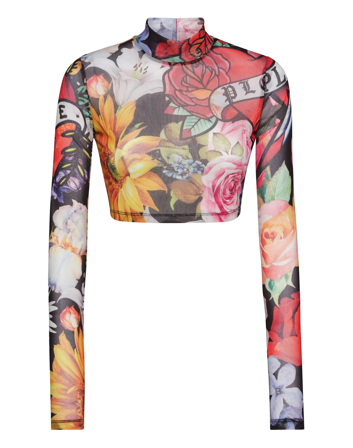 Cropped T-shirt LS Love Flowers, цвет: Черный