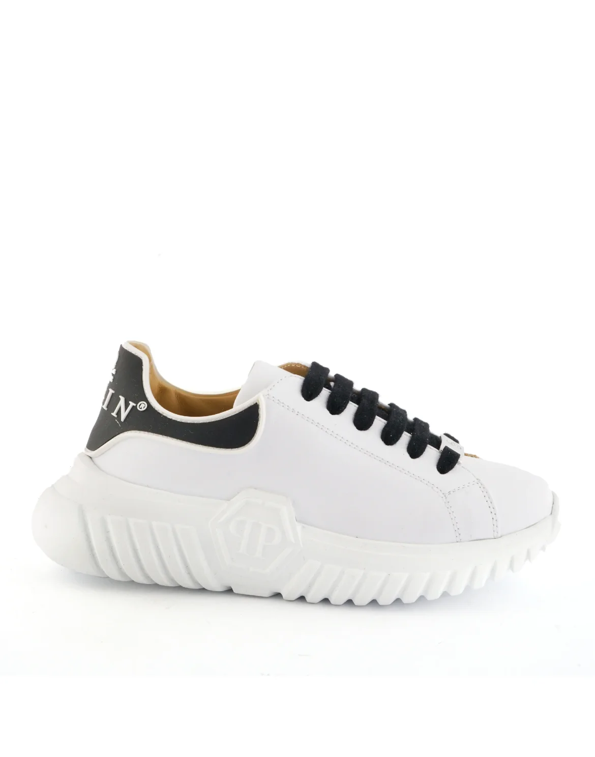 LEATHER LO-TOP SNEAKERS HEXAGON INSERT SOLE AND PLEIN, цвет: Белый
