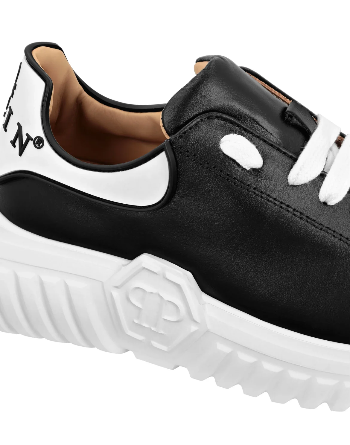 LEATHER LO-TOP SNEAKERS HEXAGON INSERT SOLE AND PLEIN, цвет: Черный